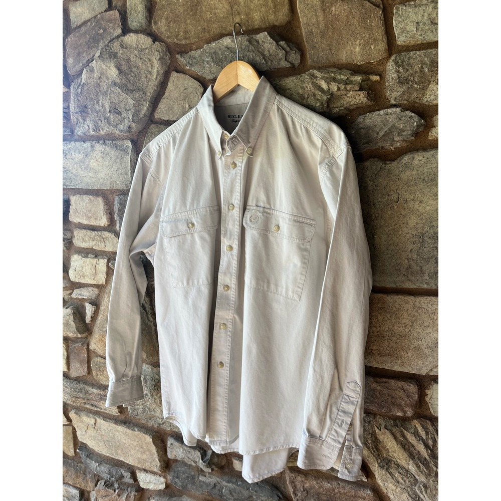 Bugle Boy Original Khaki Cotton Twill Workwear Button Down Shirt